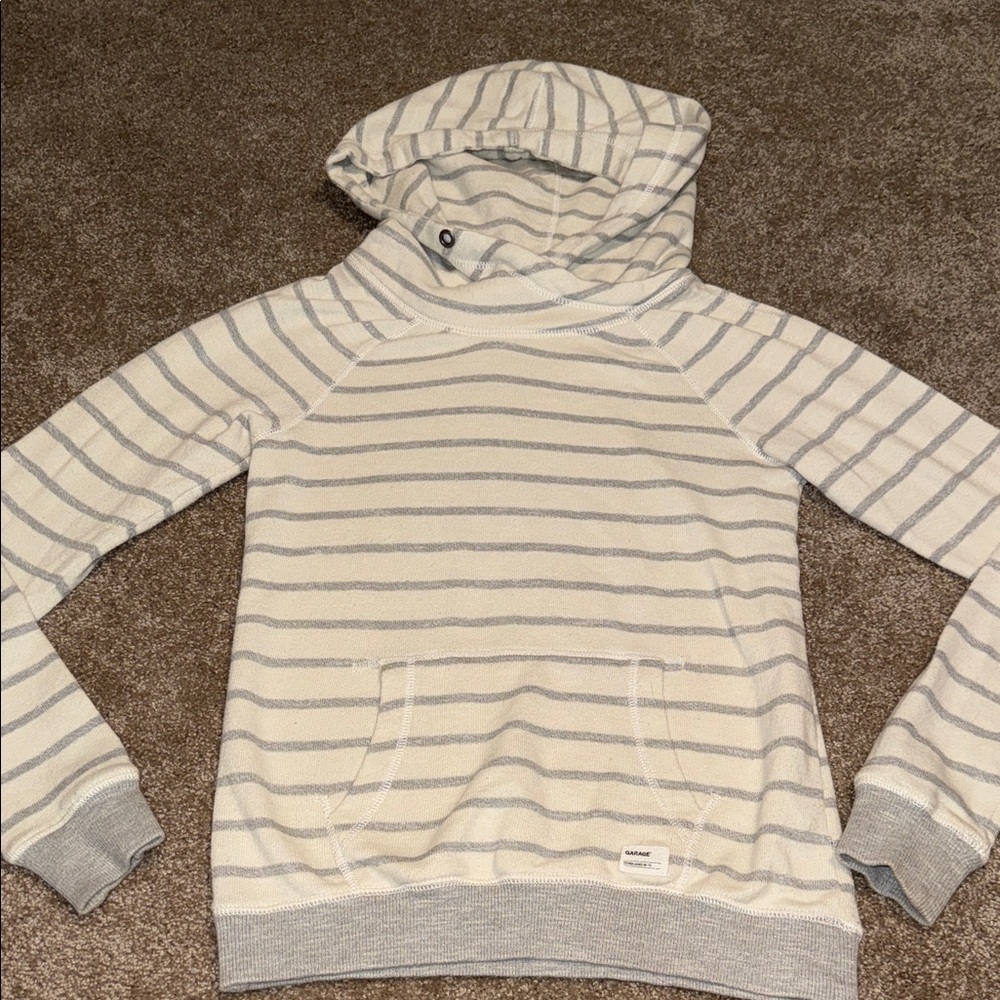 Garage Cream & Light Gray Striped Hoodie Label - XS. B9
